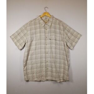 Outdoor Gorpcore RuffHewn Men XL Beige Plaid Mesh Lined Short Sleeve Button Down